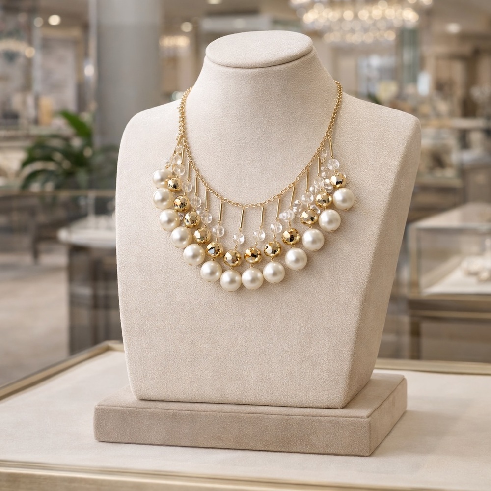 Cosmopolitan Gold and Pearl Statement Necklace